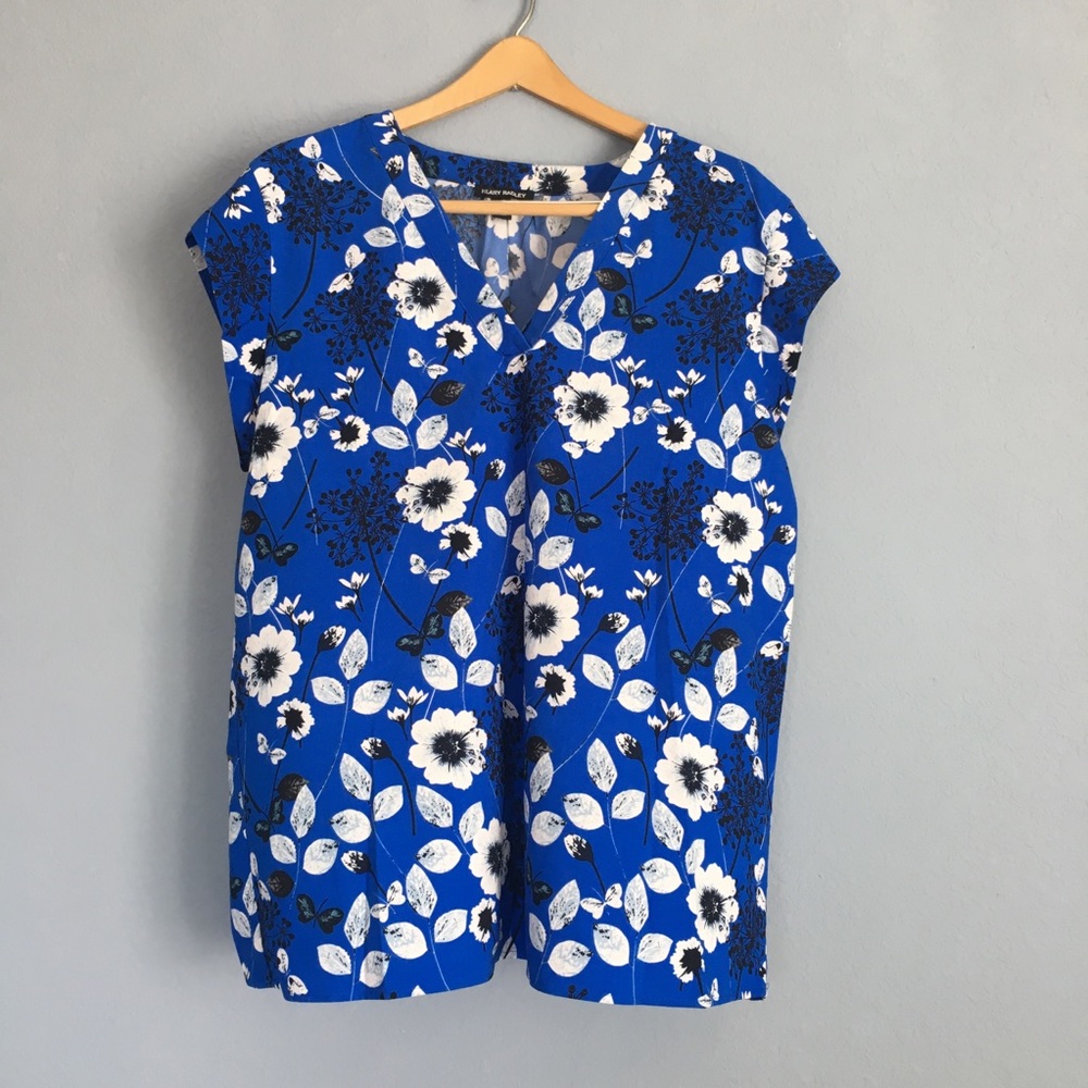 Hilary Radley, blue floral blouse